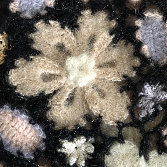 RARE‼️ Crochet Cardigan Mohair Black Floral Button Down , by Flame Size L - Picture 12 of 16